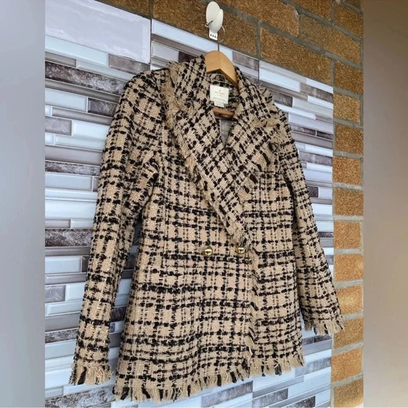 Kate Spade - Tan & Black Plaid Tweed Blazer size 4 - Picture 3 of 12